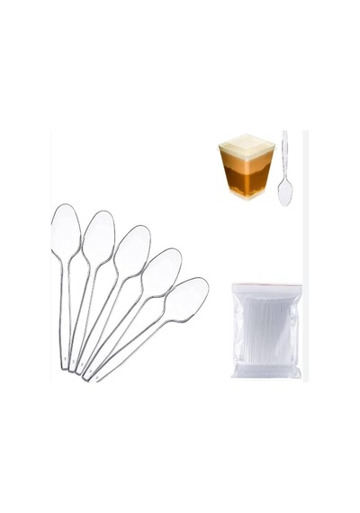 Bp Bizden Pastacılık Plastik Prizma Tatlı Kabı 200 Cc 50 Adet + 50 Tatlı Kaşığı Hediyeli Şeff