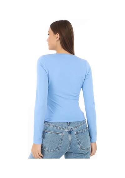 V Yaka Slim Fit Tişört-mavi Mavi