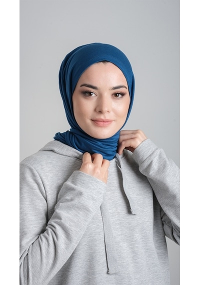 Hürrem Bone Petrol Mavisi Pratik Hazır Geçmeli Şal Viskon Kumaş Penye Şal 210