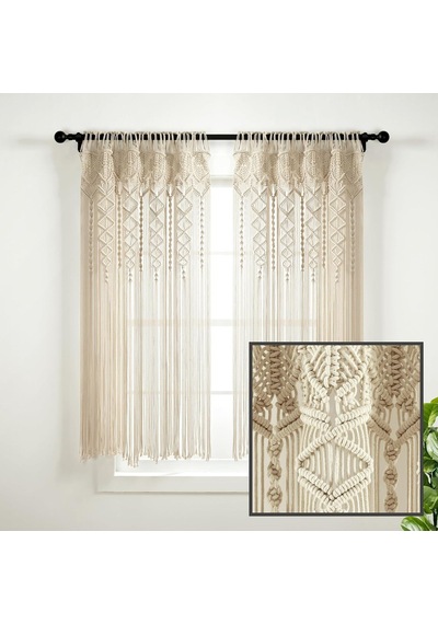 Boho Makrome Dokulu Pamuk Pencere Perdesi/oda Bölücü/kapı/duvar Dekoru, 160 Cm U X 101 Cm G, Nötr Diğer