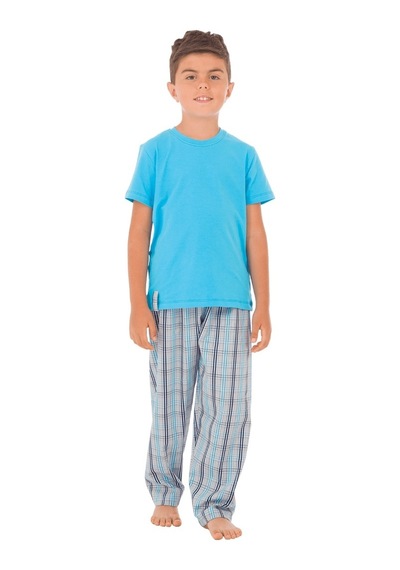 The Don Aile Turkuaz Gri-Lacivert Ekose Erkek Çocuk Pijama Takımı