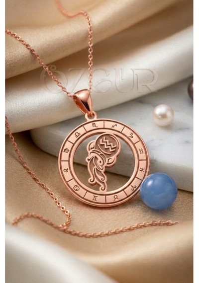925 Ayar Gümüş Kova Burç Kolye Rose Gold