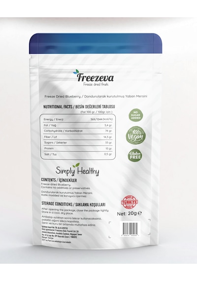 6'lı Paket Dondurularak Kurutulmuş Yaban Mersini Freeze Dried Yaban Mersini 6x20 Gr 120 G