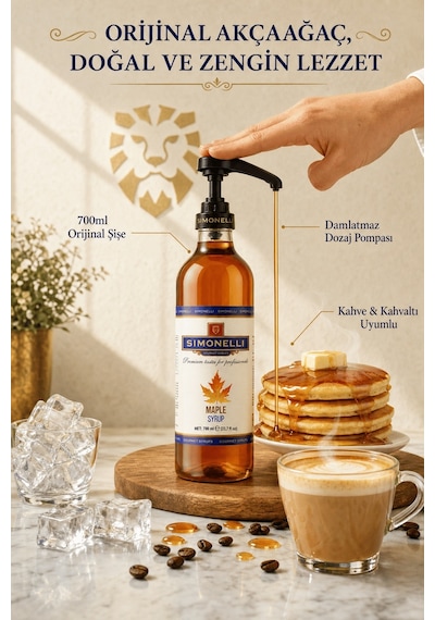 Simonelli Akçaağaç Maple Aromalı Kahve ve Kokteyl Şurubu 700 ML + Pompa