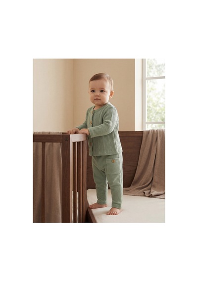 Minory Baby - Hırkalı Alt Üst Bebek Takımı Yeşil Yeşil