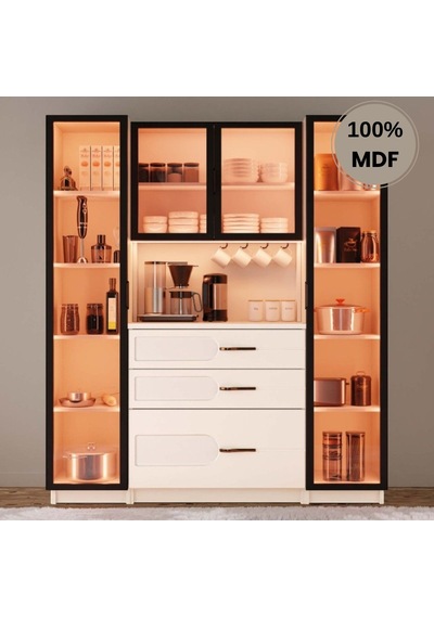 Açelya Mdf Kahve Köşesi Dolabı 4 Kapak Çekmeceli Işıklı Aytaşı