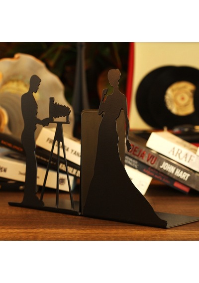 Gelinlikli Kadın Figürlü Dekoratif Metal Kitap Tutucu, Kitap Dest