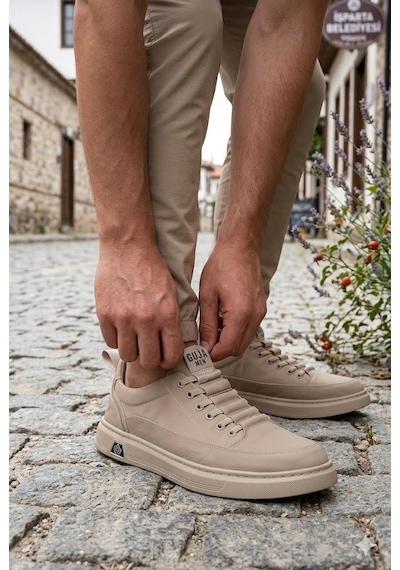 Guja 26y510-2 Rahat Kauçuk Taban Tekstil Lastik Bağcıklı Sneaker Erkek Ayakkabı Bej