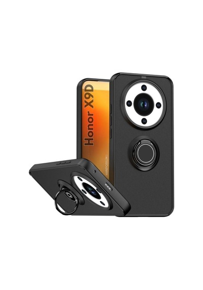 Honor X9d Uyumlu Kılıf Yüzüklü Standlı Extra Darbe Koruma Sert Silikon Kapak - Siyah Siyah