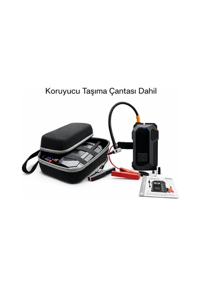 Akıllı Oto Akü Takviye Cihazı, 16000mah, 12v Dizel/benzinli Araçlar İçin, Hava Kompresörü, Powerbank Siyah Siyah