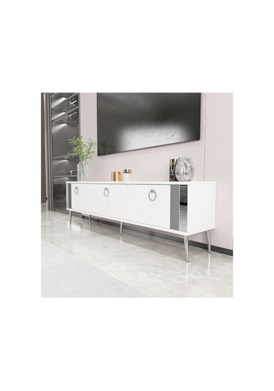 Terra 150 Cm Tv Ünitesi Tv Sehpası Beyaz-gümüş Beyaz-gümüş