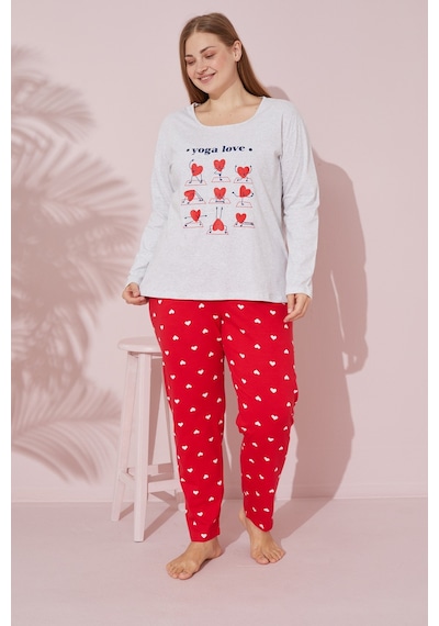Siyah İnci Pamuklu Curve Büyük Beden Battal Boy Örme Pijama Takım 24240702 Gri