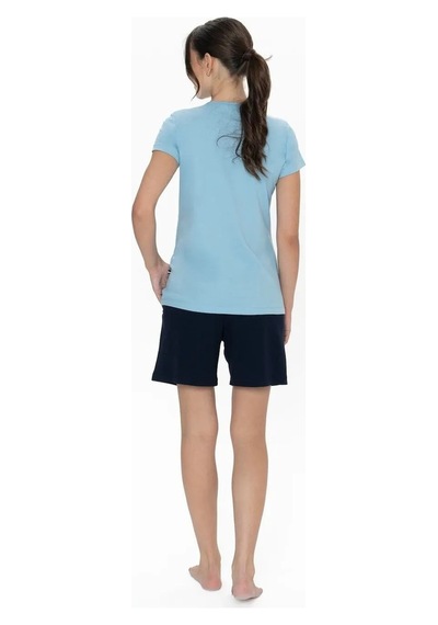 U.s. Polo Assn. Kadın Yuvarlak Yaka Renkli Pijama Şort Takım Mavi