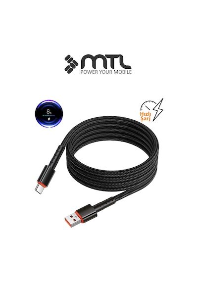 3.4a Usb To Type-c Hızlı Şarj Ve Data Kablosu Hasır 1 Metre Siyah Mt2015