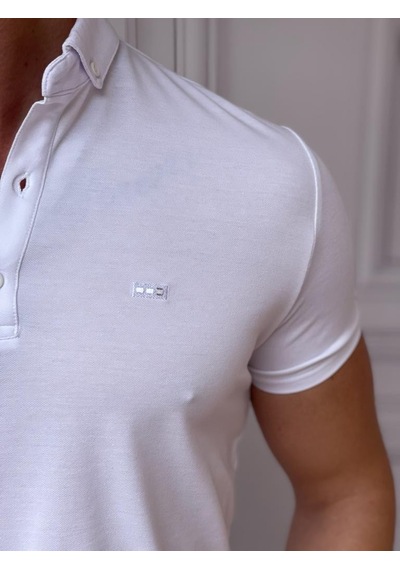 Modefendi Merserize Polo Yaka Slimfit Kalıp Tshirt Beyaz