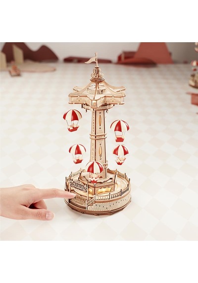 Rokr Ea01 Müzik Kutusu Parachute Tower Music Box Dıy 3d Wooden Puzzle Maket Model Seti 3d Model Kit Detaylı Dekoratif Hobi Seti Ahşap Maket Hareketli Ve Işıklı