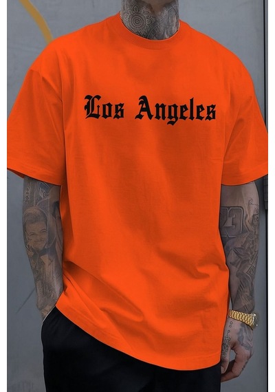 Los Anfgelesbaskılı Unisex Tshırt Q5 Turuncu