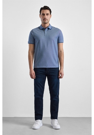 Süvari Saks Mavi Regular Düz Baskısız Pike Fermuarlı Polo Yaka Nefes Alabilen Tişört Ts1014000472-m05