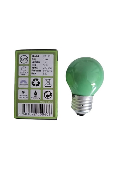 Fujika 15w Yeşil Gece Lambası Top Ampul 15lm E27 220v 7cmx4cm 1 Adet 1 Ad