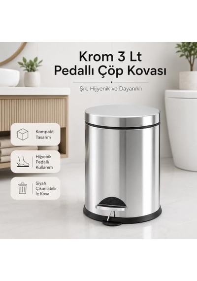 Kapaklı Küçük Plastik Banyo Çöp Kutusu 3 Litre Siyah Modern Kavisli Ayak Pedallı Çöp Kovası Mini Mutfak Çöp Çok Renkli