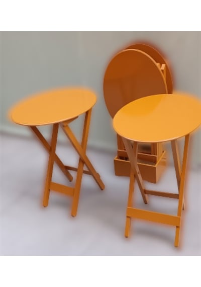 Çanta Zigon Sehpa Oval Dörtlü Model Ahşap Mdf Hardal Renk Uyumu El Yapımı