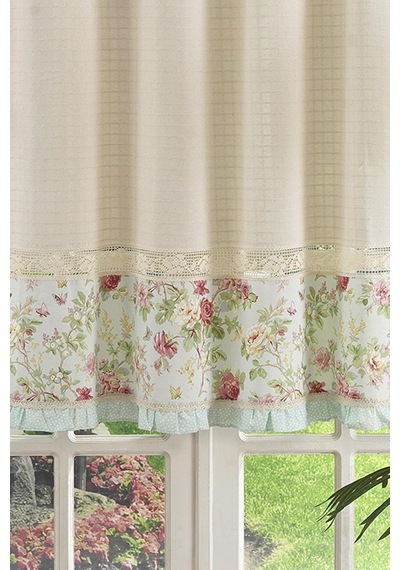 Ödel Home Naturel Basma Bordürlü Ara Dantelli Fon Perde 150 X 100 Cm%100 Pamuk İç Montaj Diğer