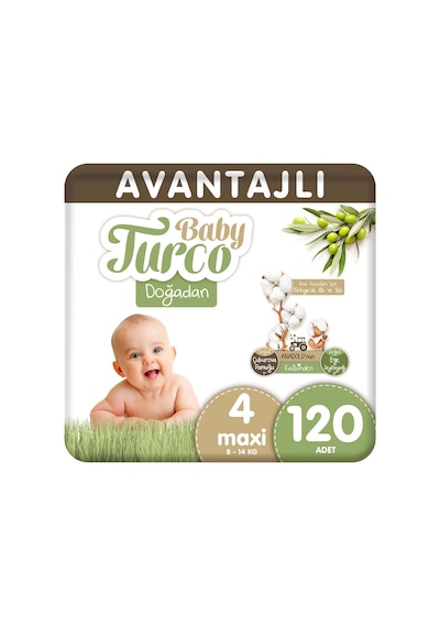 Baby Turco Doğadan Bebek Bezi 4 Numara Maxi Avantajlı 120 Adet