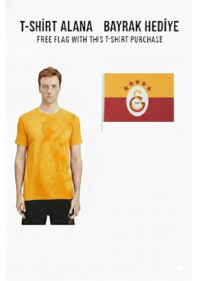 Gsstore Galatasaray Lisanslı Aslan Baskılı Sarı T-shirt Bayrak Ve Lazer Kutu Hediyeli Sarı