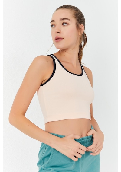 Tommy Life Somon Basic Sıfır Kol Dar Kalıp U Yaka Kadın Crop Top Atlet - 97162 Somon