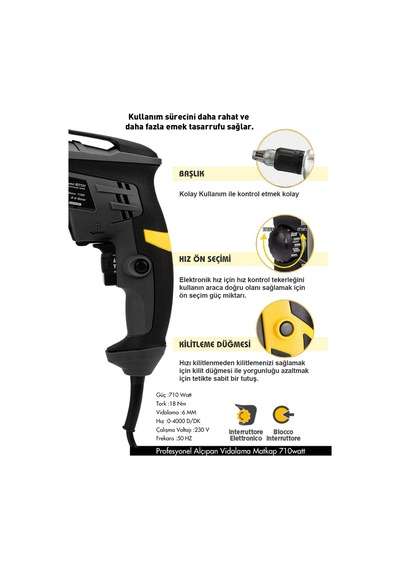 Assur ASR212 710W 90Nm Alçıpan Vidalama Siyah