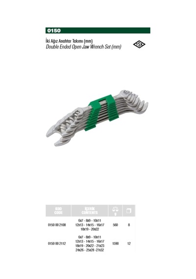 Tr 8 Li İki Ağız Anahtar Takımı 0150 00 2108, 6x7-27x32 Mm