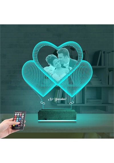 Luvivia Kalp Sevgiliye Hediye Fotoğraflı 3d Lamba - Masa Gece Lambası V4