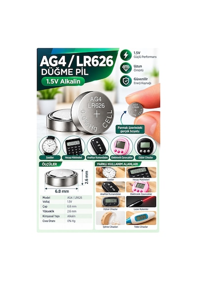Ag4 Lr626 Saat Pil 1.5v 1 Adet Rio Ag4 Lr626 Para Pil Lityum Düğme Pil Araba Kumandası Baskül Tartı Pili Saat Cihaz Pili
