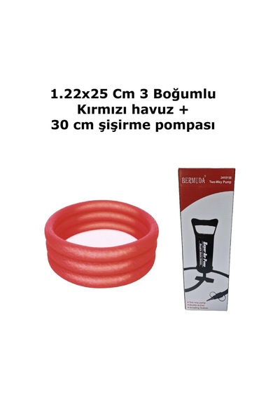 Wıseos 1.22x25 Cm Kırmızı 3 Boğumlu Havuz 30 Cm Şişirme Pompası 2'li Set