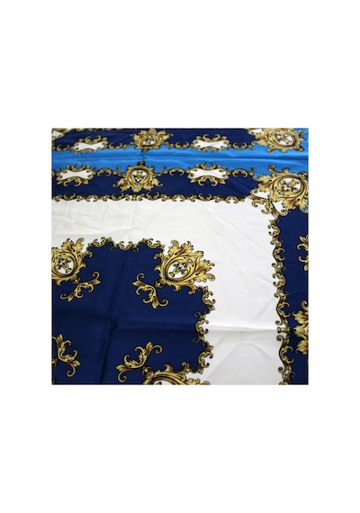 Tikitonki Çok Parçalı Çiçek Desenli Saten Mavi Eşarp - 90x90 Mavi Mavi