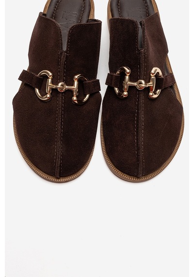 Luvishoes Favor Kahverengi Süet Hakiki Deri Önü Kapalı Kadın Terlik