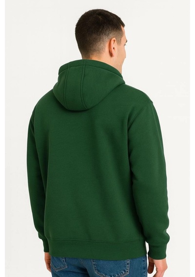 Erkek Kapüşonlu Hoodie Cepli Çıtçıtlı 3 İplik Pamuklu Sweatshirt - Haki