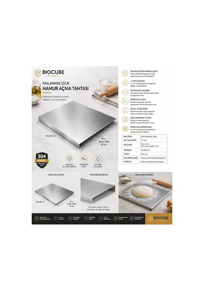 304 Paslanmaz 50x60 Cm Tek Bükümlü Metal Tezgah Koruyucu Kesme Tahtası Çok Amaçlı Mutfak Için Inox