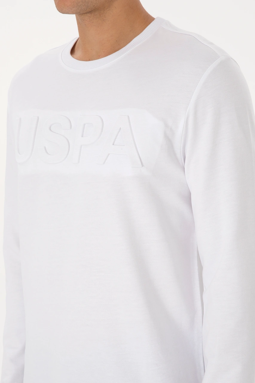 U.S. Polo Assn. Erkek Regular Fit Bisiklet Yaka Beyaz Basic Sweatshirt 50307793-VR013