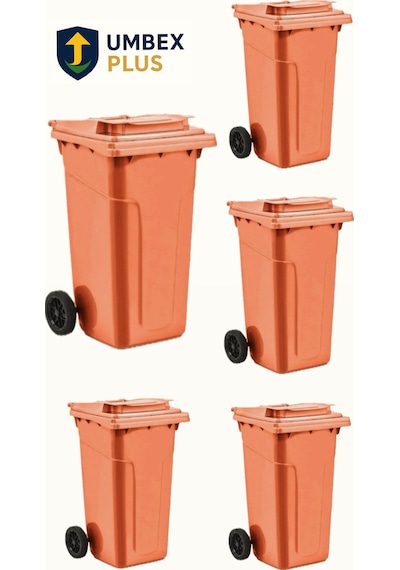 Umbex 5 Adet Plastik Çöp Konteynerı Çöp Kovası 120 Lt Isıya Karşı Dayanıklı 5 Adet Turuncu