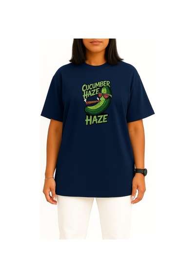 Bahriyeli Collection Oversize Salatalık Kadar Serin Ve Rahat Kafa Göğüs Baskılı Unisex T-shirt Lacivert