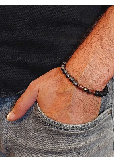 Hematit & Oniks Taşı 8mm Unisex Tasarım Bileklik Hawaii Model 52 Çok Renkli
