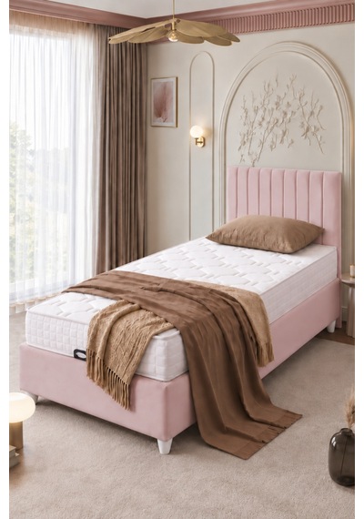 Baza Seti, Alessa Tek Kişilik Baza Başlık Maxi Yatak Seti, Pembe - 100x200 Cm 100 x 200
