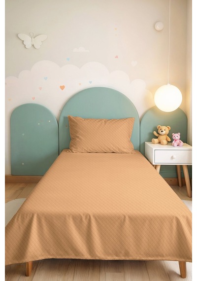 Bej Minimal Genç Odası Tek Kişilik Pike Takımı - Kapitone Sade 160x220 Cm Mevsimlik Yatak Örtüsü Sabahçı Pencere Kıyısı