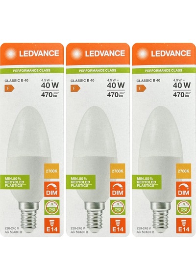 3 Adet Ledvance 4,9w Sarı Işık 2700k E14 Duylu İnce Duy Led Ampul