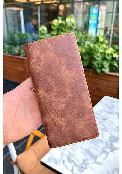 Montana Unisex Taba Hakiki Deri Manyetik Telefon Cüzdanı - Isim'e Özel Baskı Taba