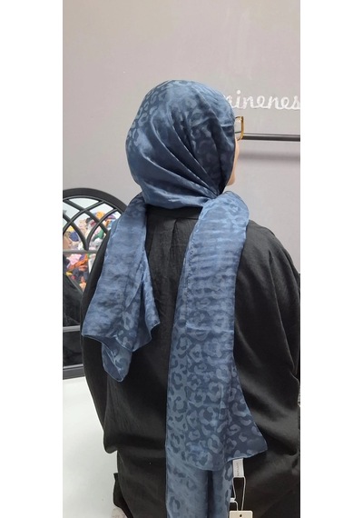 Aminenesil Leopar Desen Aerobin Şal İndigo Renk indigo