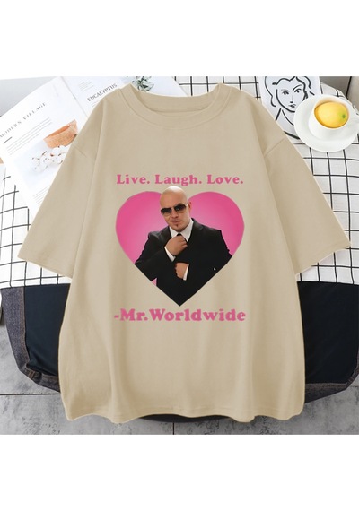 Flood Of Style Canlı Gülmek Aşk Sayın Dünya Çapında Pitbull Grafik T Shirt Moda Hip Hop Kısa Kollu Tişört Un Bej