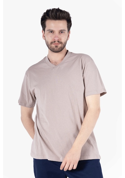 Yıldırımlar T-shirt V Yaka %100 Pamuk Camel