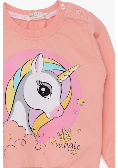 Breeze Kız Çocuk Sweatshirt Baskılı Unicorn 1.5-5 Yaş, Somon Somon